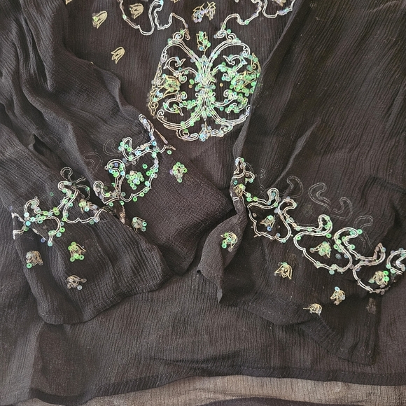 Venus 100% Silk Black Swimsuit Cover Up With Irridecent Sequins Small - Picture 4 of 7